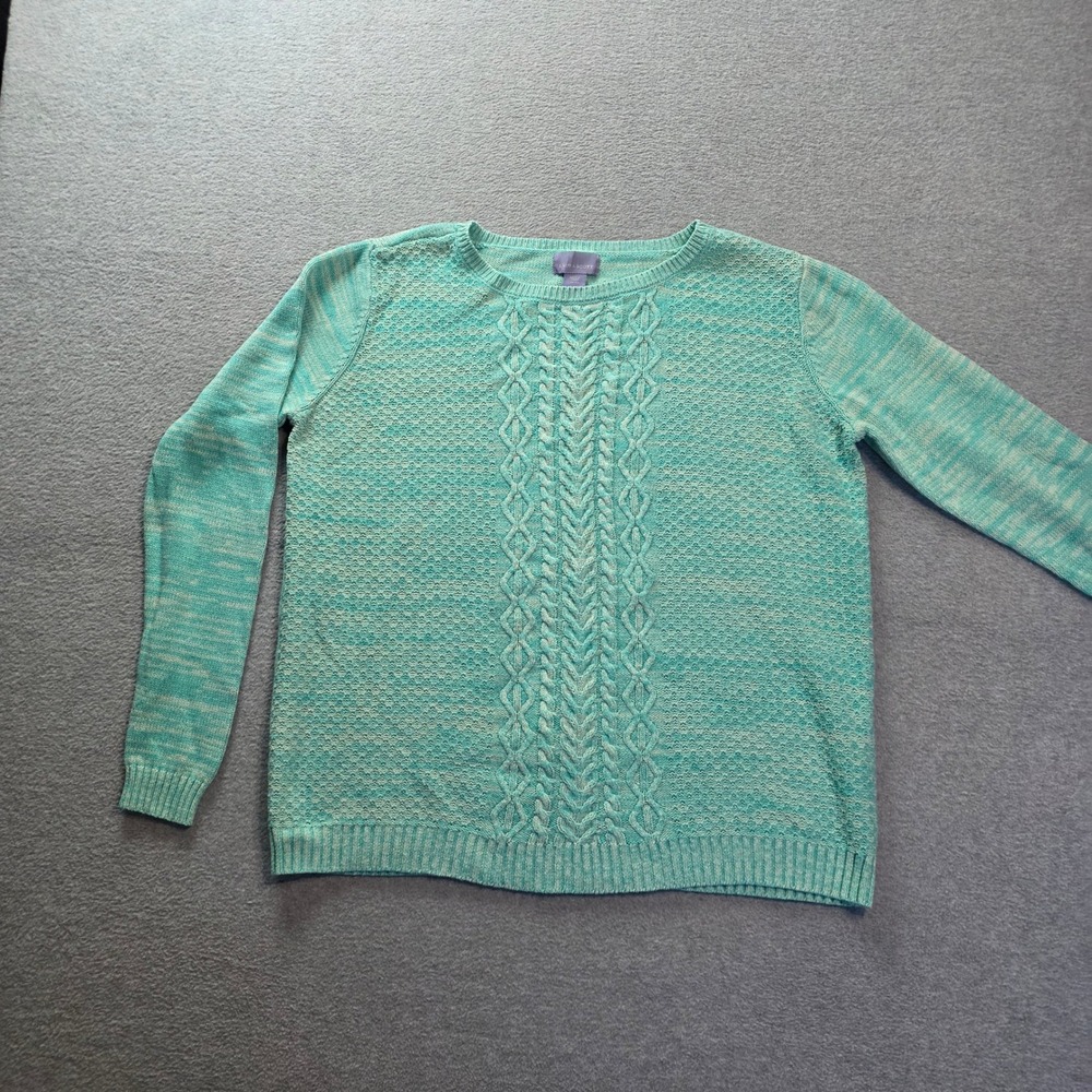 Laura Scott Cable Knit Sweater Womens XL Mint Green Crewneck Pullover Textured